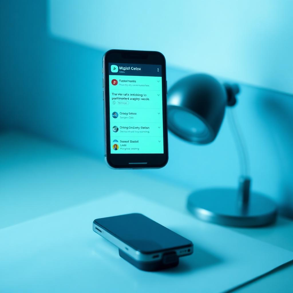 Smartphone iluminado em mesa minimalista